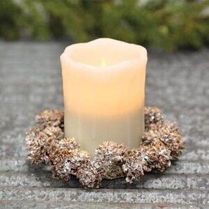 3" Frosty Pine Cone Candle Ring Wreath
